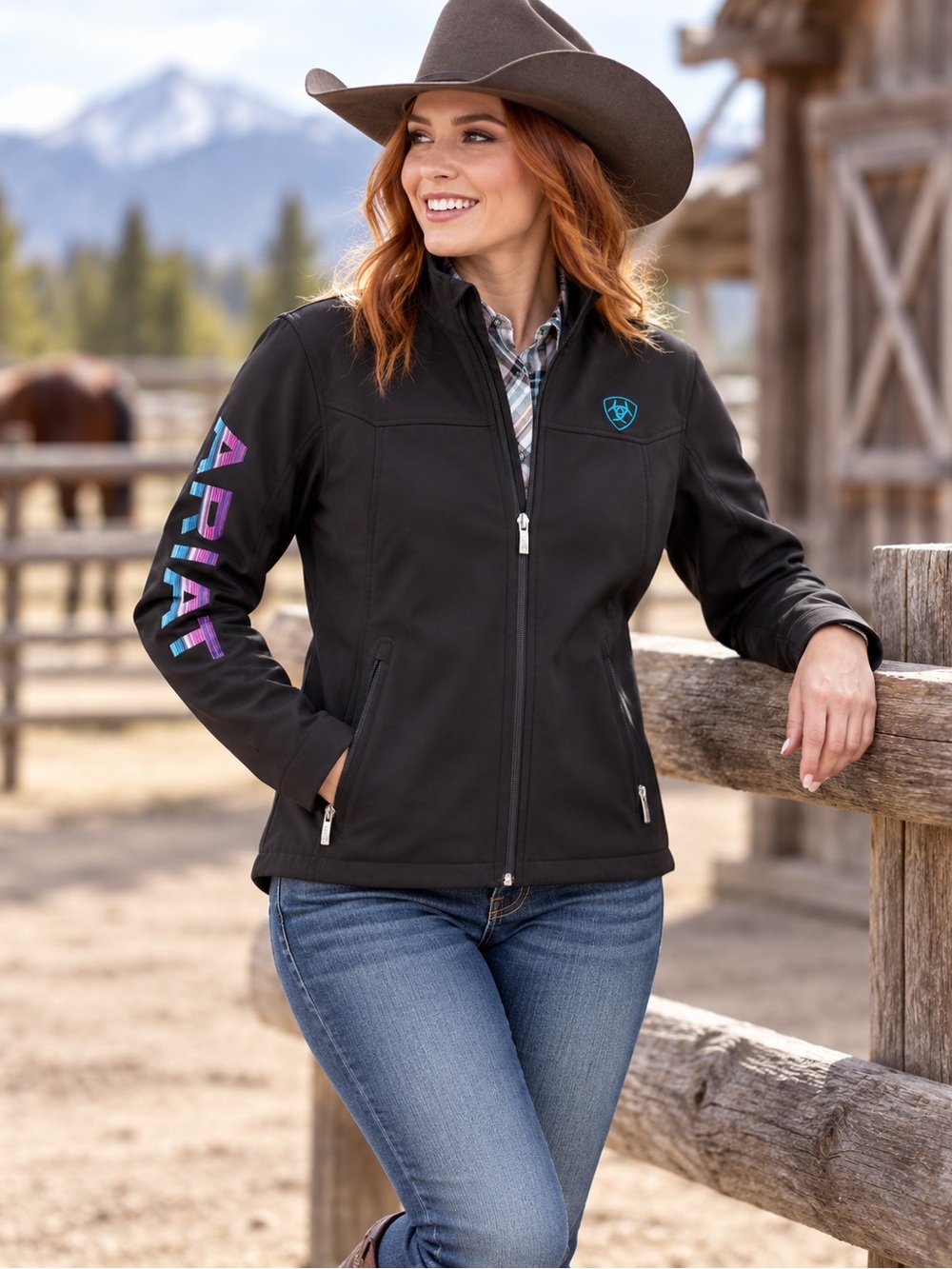Ariat Black Softshell Jacket with Iridescent Sleeve Logo Women’s Size Small